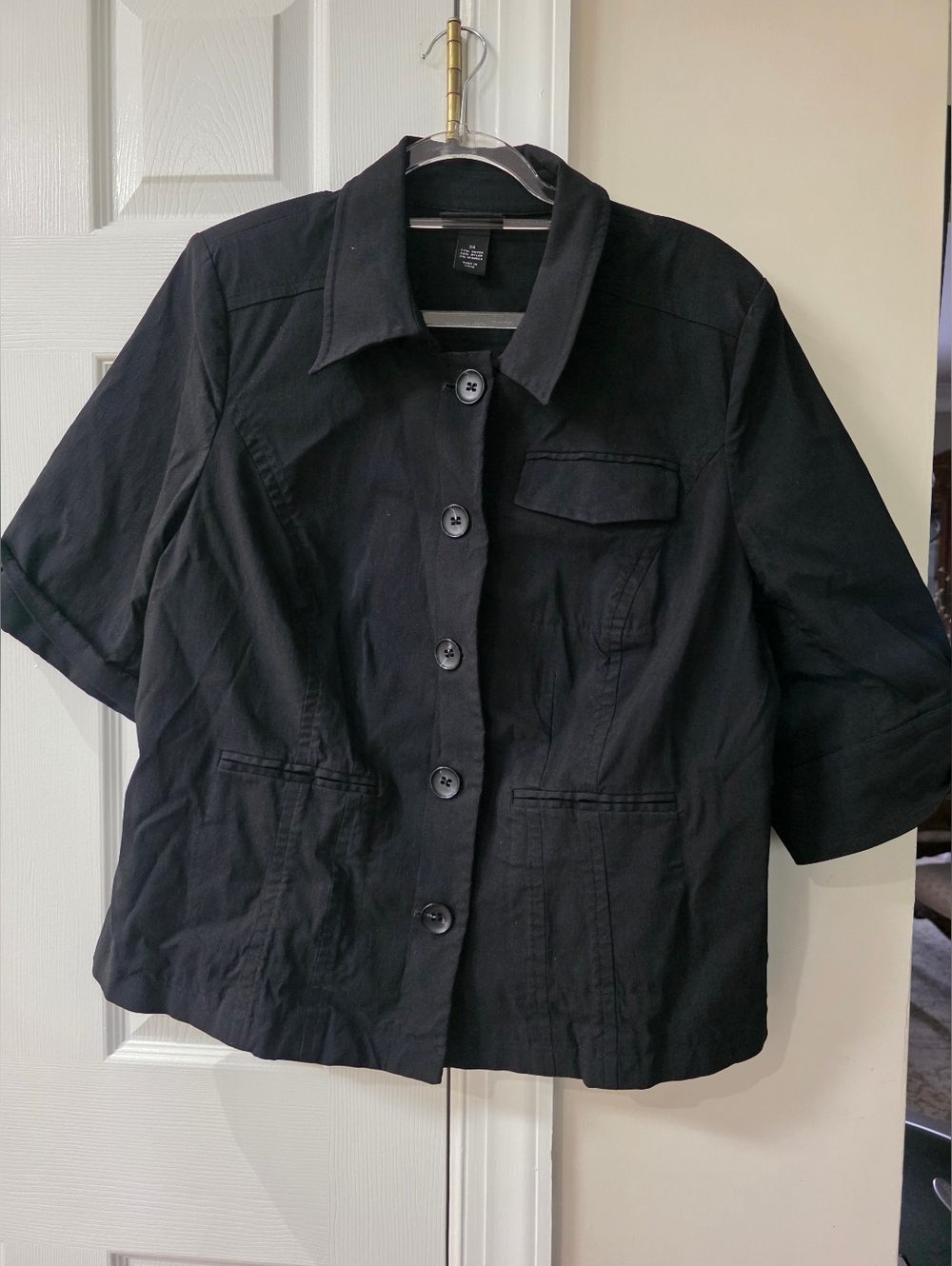 Lane Bryant Black Cropped Jacket Button Front Plus SS Women’s Sz 24